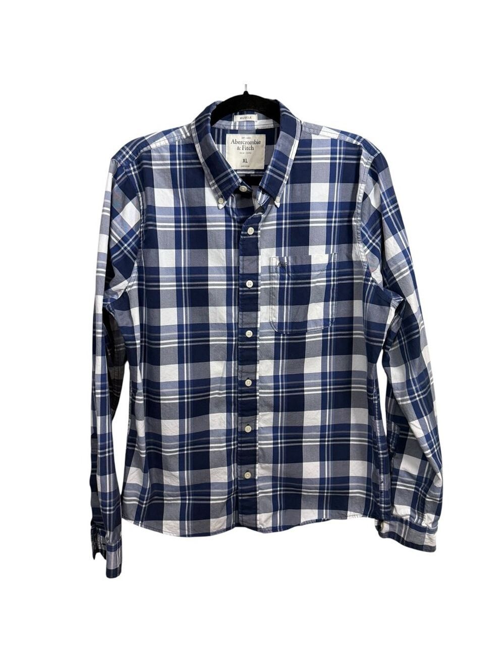 Abercrombie & Fitch Plaid Button Down Shirt Size XL Blue White Cotton